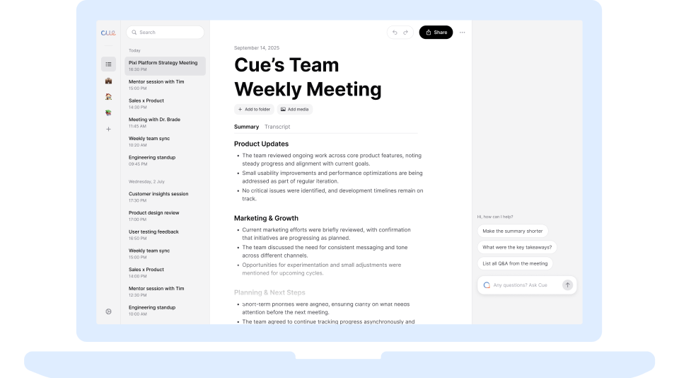 Ask questions about your meetings